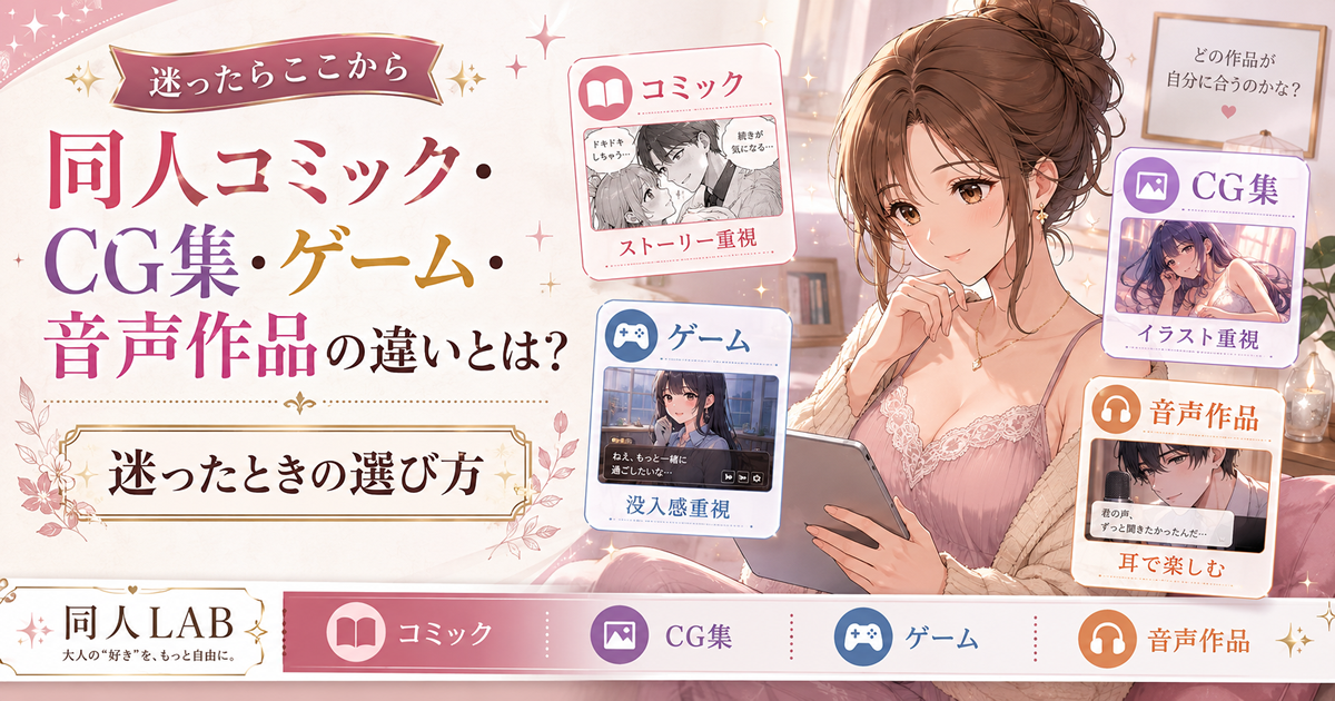 同人コミック・同人CG・同人ゲーム・ボイス音声の違いとは？迷ったときの選び方